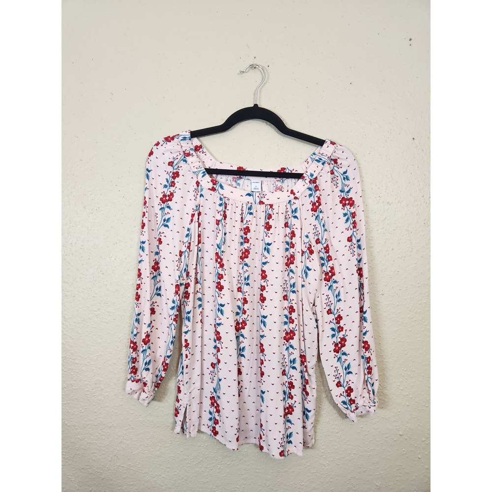 Old Navy Womens Floral Blouse Womens 3/4 Sleeve Pink Casual Top Size S